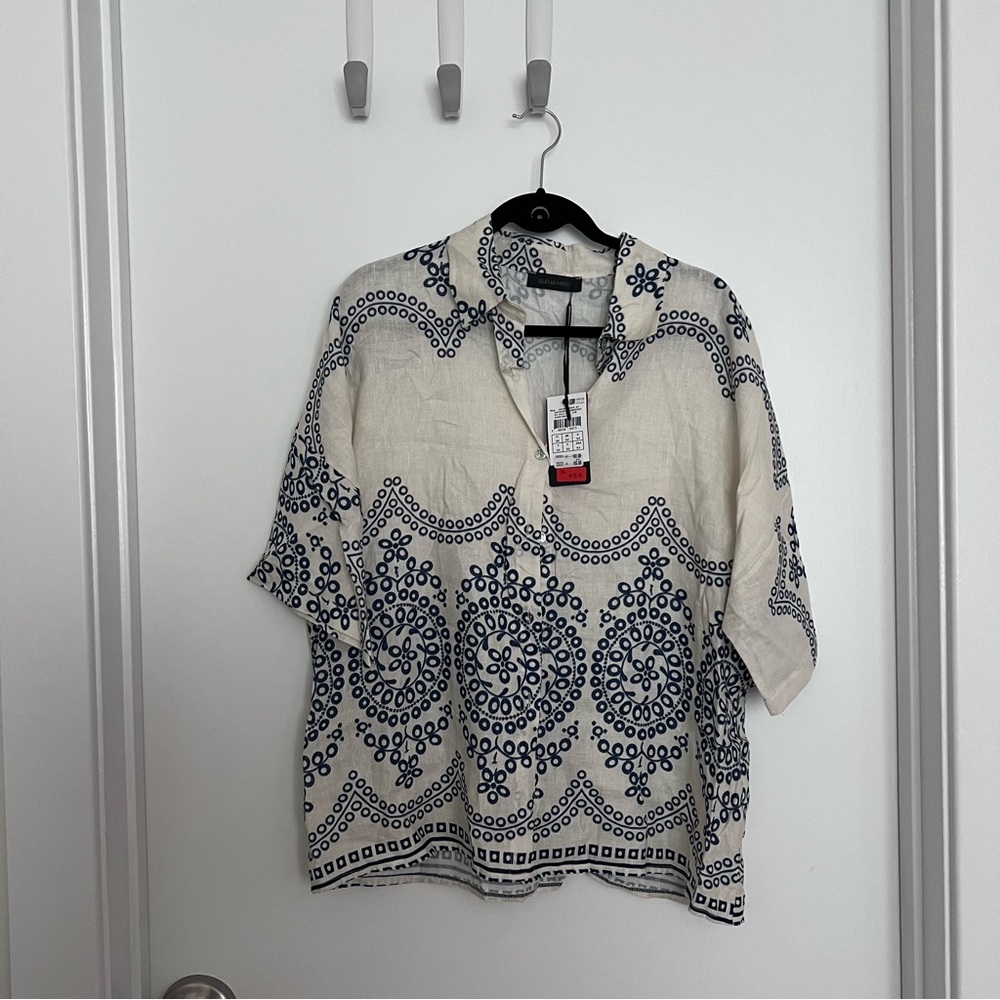 NWT Linen Button Down Top Elena Miro